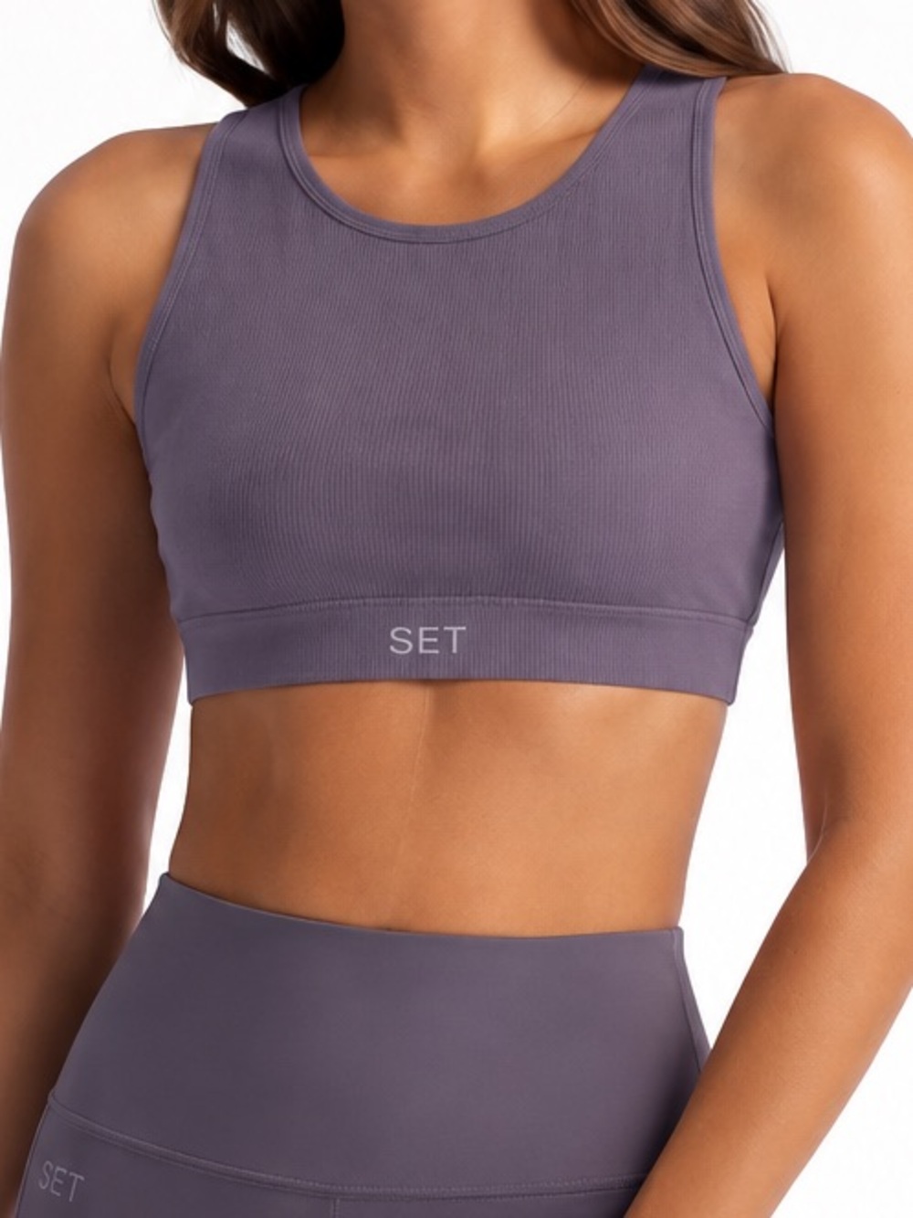 SET Active Sculptflex Ribbed Racerback Crop Top Purple Size Small